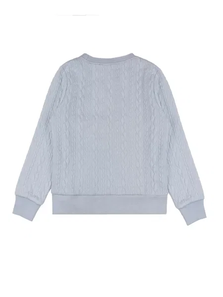 Bluza dziewczęca Leone Apparel z okrągłym dekoltem z dzianiny z koronką niebieska