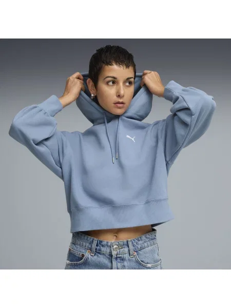 Bluza z kapturem WARDROBE ESS o luźnym skróconym kroju niebieska