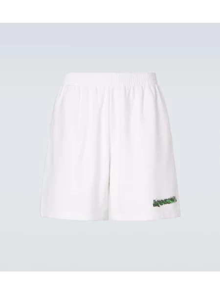 Kratke hlače Balenciaga iz flisa z avtogramom bela