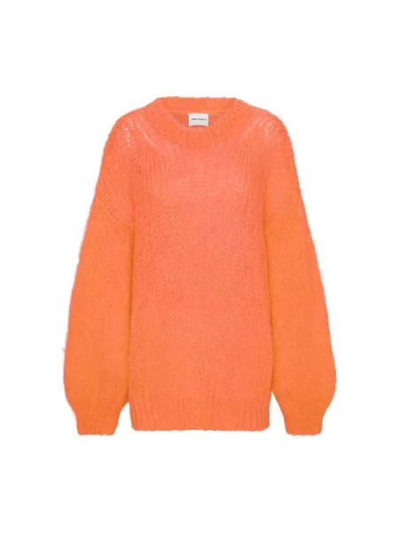 Sweter Americandreams wełniany z okrągłym dekoltem pomarańczowy