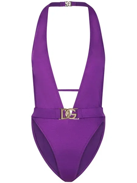 Costum de baie Dolce & Gabbana cu gât halter violet