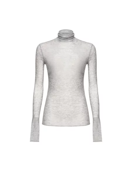 Lniany top Pinko z wysokim kołnierzem szary