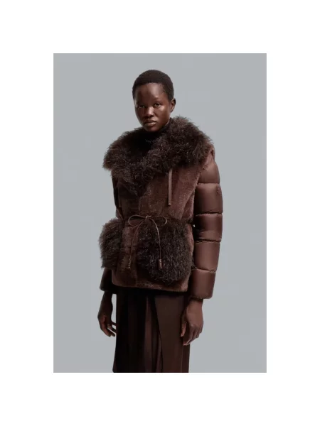 Kurtka skórzana Moncler brązowa