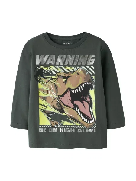 NAME IT Tricou NMMJim Jurassic maro / grafit / verde iarbă / argintiu gri