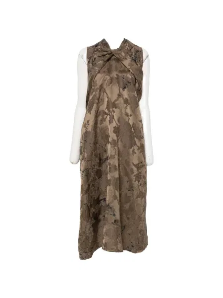 Rochie maxi Uma Wang cu model floral cu imagine drapată maro