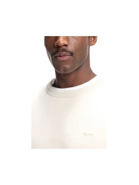 Sweter z dzianiny o kroju regular fit z czystej bawełny model ‘UPCAS’ Boss beżowy