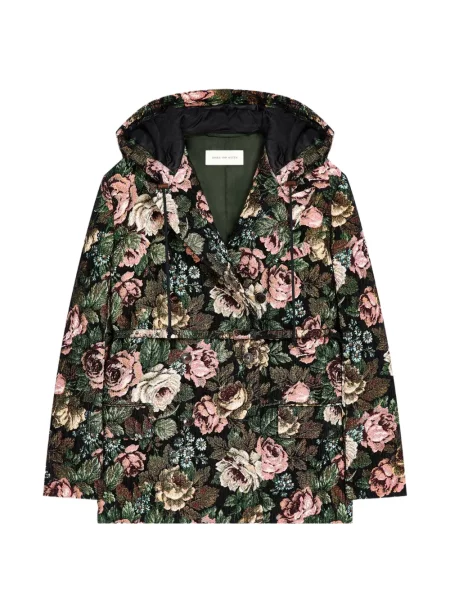 Palton Dries Van Noten cu model floral cu glugă negru