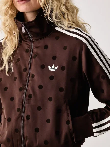 Сатенен суичър с цип Adidas Originals на точки кафяво