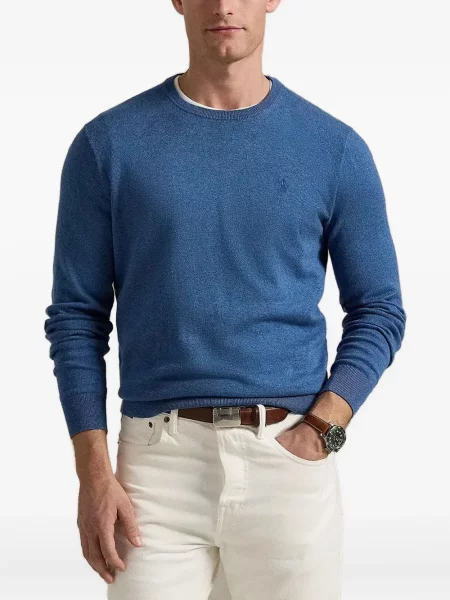 Tricou Polo Ralph Lauren cu decolteu rotund de mătase cu dungi alb