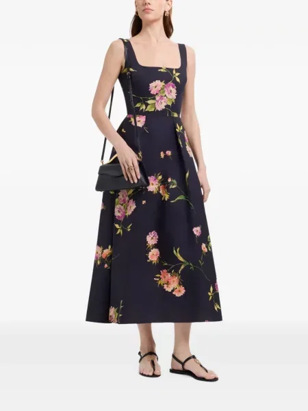 Rochie midi Elie Saab cu model floral cu imagine albastru