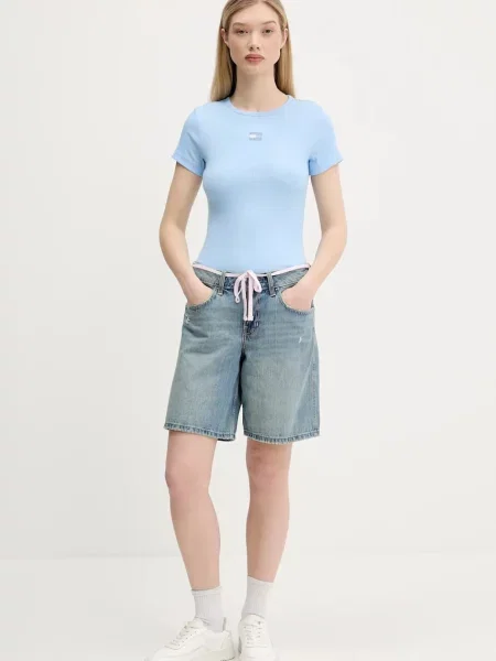Tommy Jeans kratka majica z elastanom modra