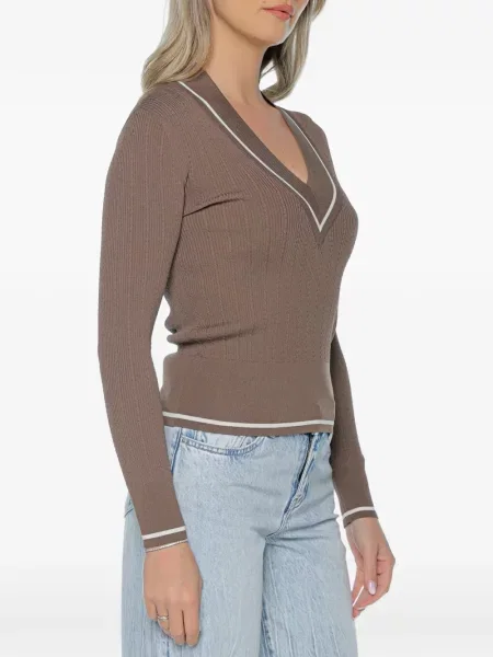 Pulover Armani Exchange cu decolteu în V maro