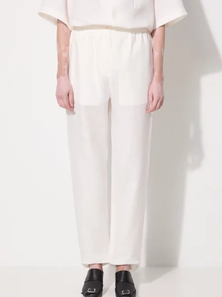 Λινό παντελόνι Pangaia DNA Linen Trousers άσπρο λευκό