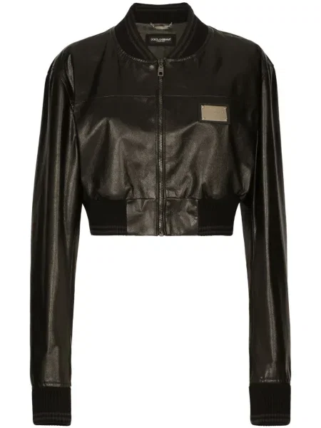 Kurtka skórzana Dolce And Gabbana o krotszym kroju czarna