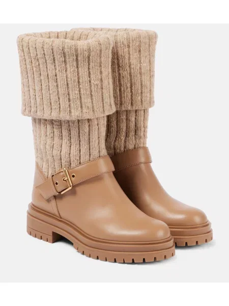 Usnjene gležnjarji Gianvito Rossi bež