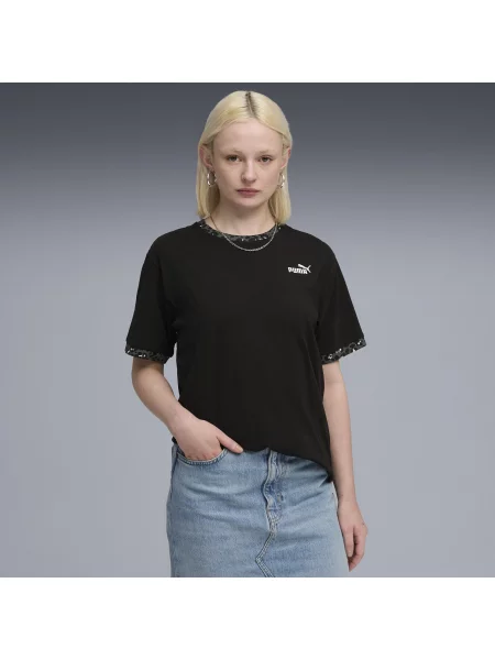 Luźna koszulka Essential ze zwierzęcym nadrukiem PUMA czarna