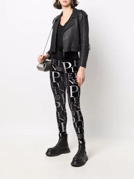 Raštuotos leginsai Philipp Plein aukštu liemeniu velvetinės juoda