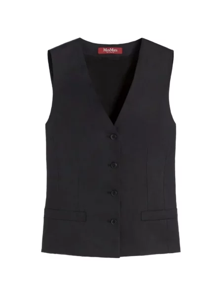 Vestă Max Mara de in cu decolteu în V negru