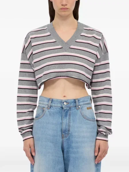 Pulover Msgm cu dungi cu decolteu în V gri