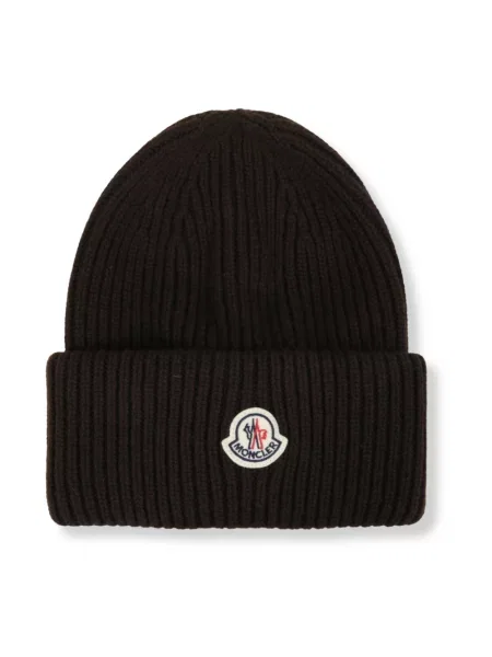 Czapka Moncler wełniana z logo brązowa