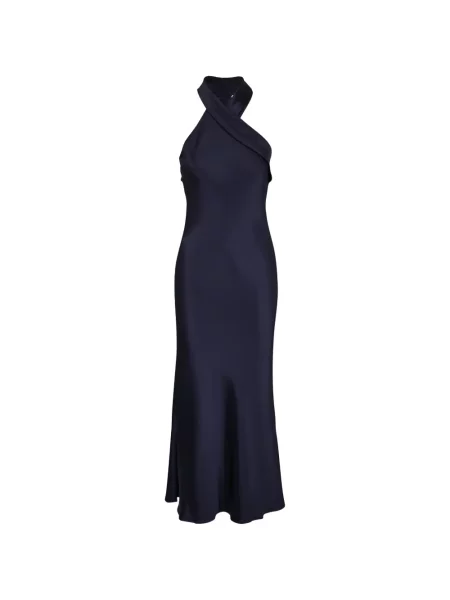 Rochie maxi Galvan London cu gât halter de costum albastru