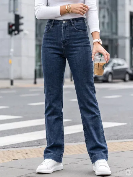 Jeansy wide leg z wysokim stanem Dstreet granatowe
