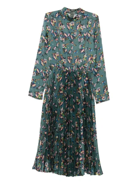 Rochie Nissa cu model floral cu imagine plisată verde