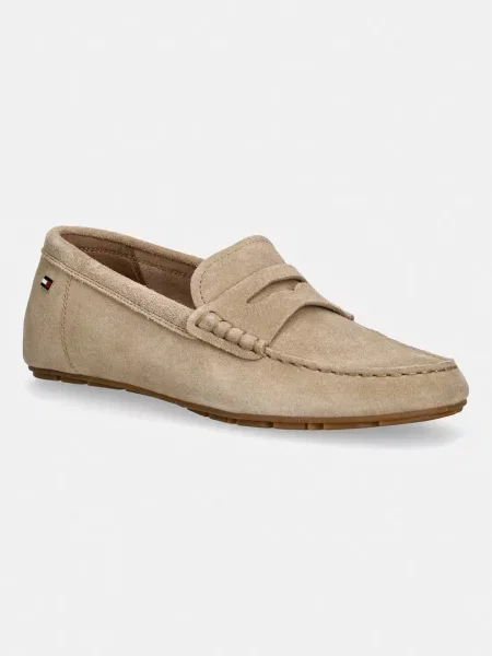 Tommy Hilfiger mokasíny dámske semišové FLAG SOFT SUEDE DRIVER LOAFER béžová