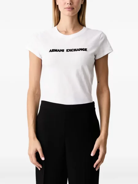 Tricou Armani Exchange cu broderie alb