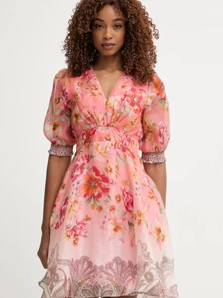 Hale Bob sukienka z jedwabiem Kaeli różowa