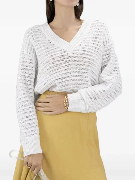 Pulover Brunello Cucinelli cu broderie business alb