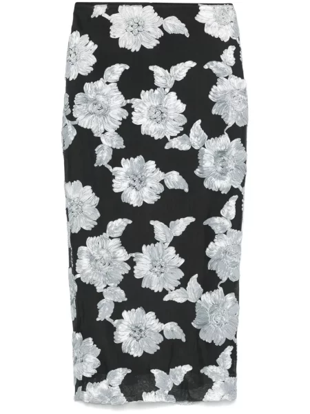 Fustă tip creion Rotate Birger Christensen cu model floral plasă negru