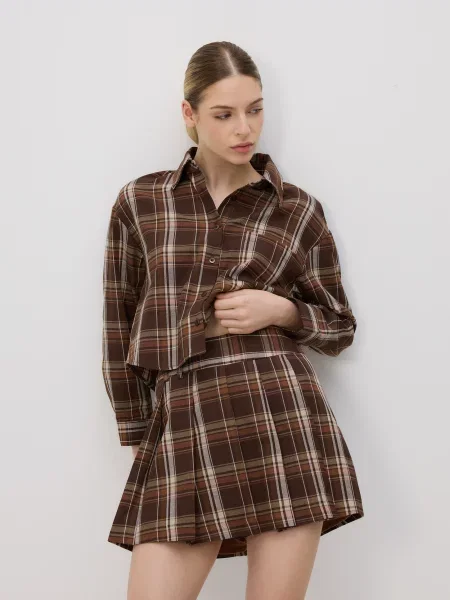 Reserved Коротка сорочка в клітинку коричневий