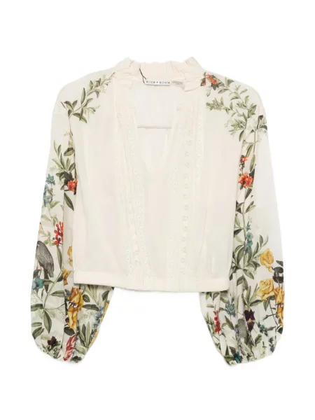 Top Alice + Olivia cu model floral cu imagine din dantelă alb