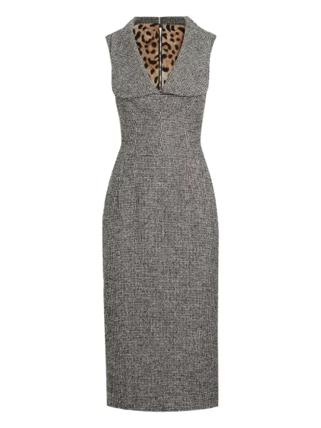 Sukienka midi Dolce And Gabbana bez rękawów w pepitkę do kolan czarna