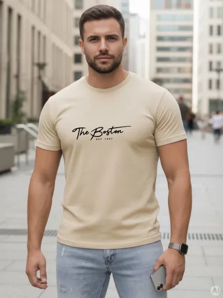 T-shirt z nadrukiem The Boston Dstreet beżowy
