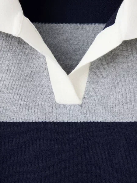 Sweter w paski z kołnierzykiem polo średni Kobieta XXS MANGO szary