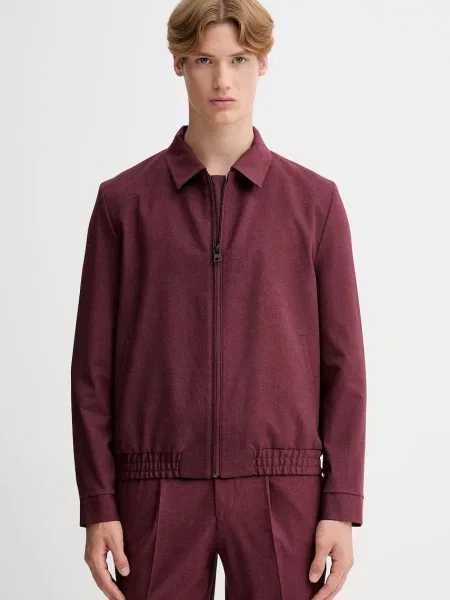 HUGO gyapjú kabát bordó átmeneti borvörös