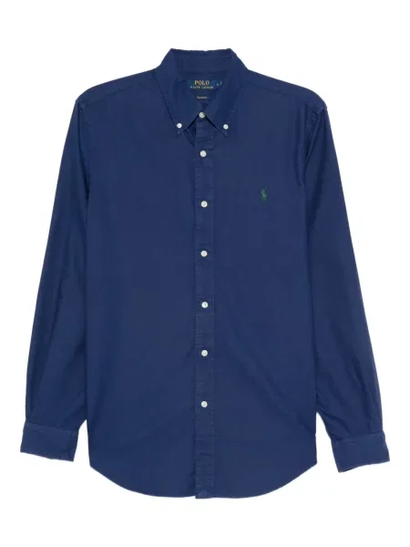 Cămașă Polo Ralph Lauren de lână cu decolteu în V lungă albastru