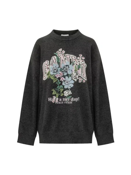 Sweter Ganni z długim rękawem szary
