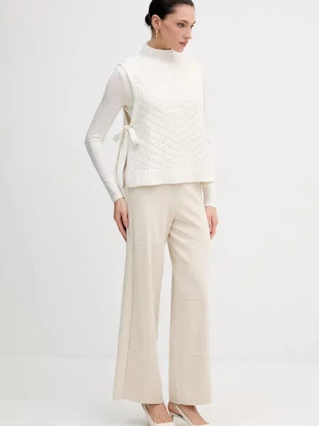 Штани з шовком Joseph Ribkoff широкі висока посадка бежевий