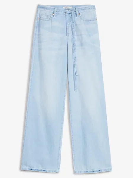 Jeansy wide leg mid waist z paskiem niebieskie