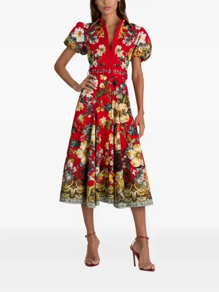 Květinové midi šaty Alice + Olivia s potiskem červené