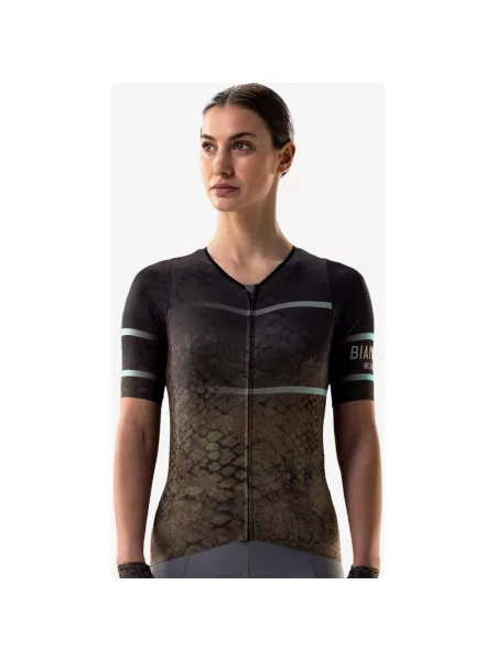 Koszulka rowerowa Bianchi Milano Tech Gravel krótki rękaw czarno-brązowa S czarna