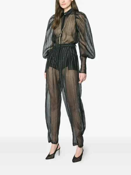 Pantaloni Genny cu dungi transparente negru