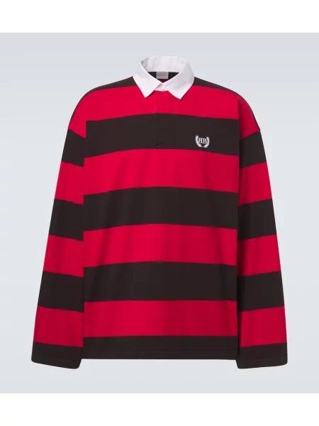 Tricou polo Balenciaga cu dungi din jerseu maro