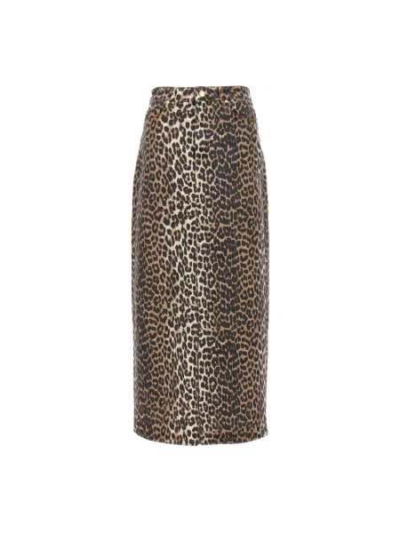 Maksi spódnica jeansowa Ganni w panterkę z rozcieciem