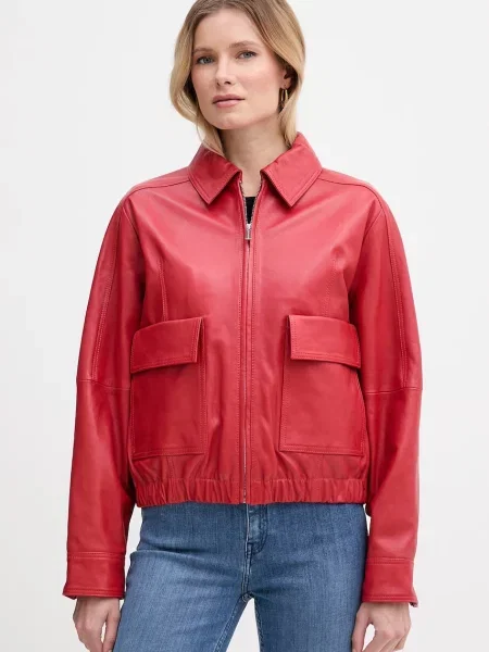 Trussardi krótka kurtka skórzana czerwona