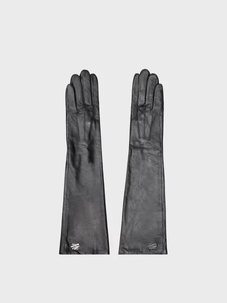 Шкіряні довгі рукавички Karl Lagerfeld з автографом чорні