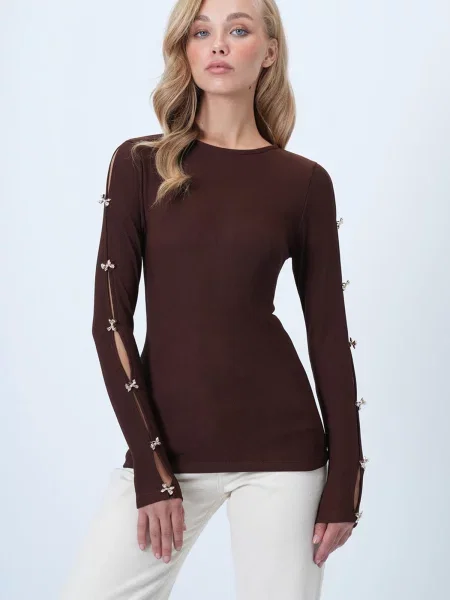 Trend Alaçatı Stili Tricou închis maro